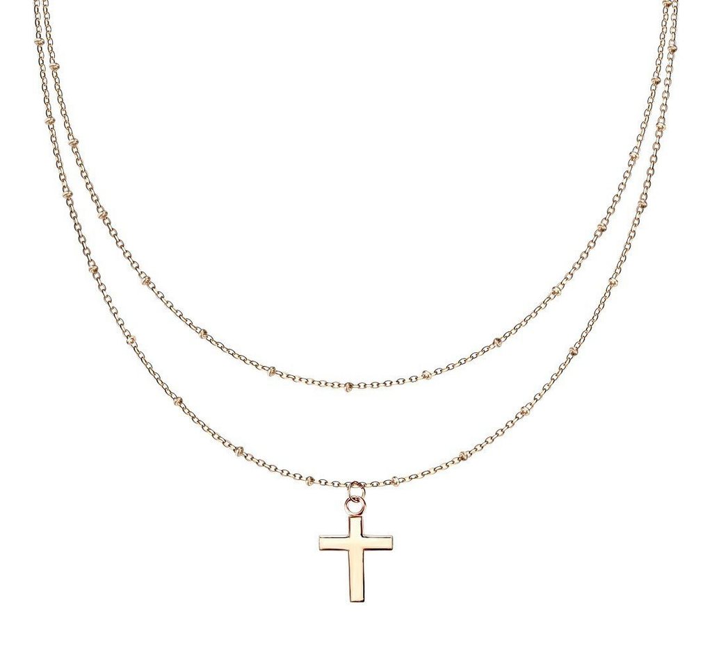 BUNGSA Ketten-Set Kette Doppelkette Kreuz rosegold aus Edelstahl Damen (1-tlg), Halskette Necklace von BUNGSA