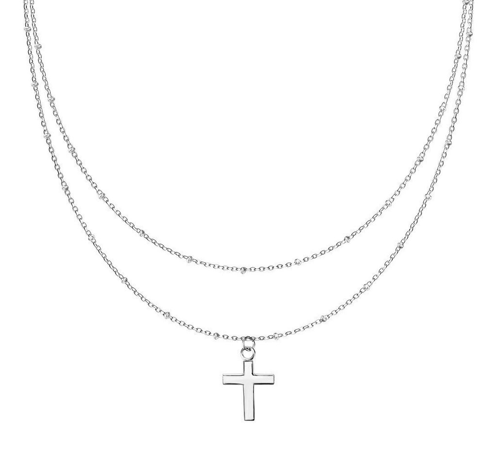 BUNGSA Ketten-Set Kette Doppelkette Kreuz silber aus Edelstahl Damen (1-tlg), Halskette Necklace von BUNGSA