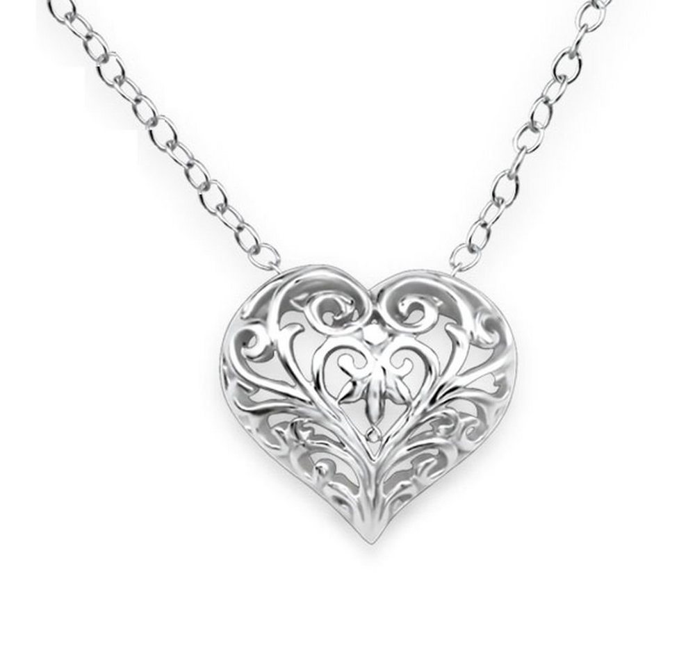 BUNGSA Ketten-Set Kette Herz Ornamente aus 925 Silber Damen (1-tlg), Halskette Necklace von BUNGSA