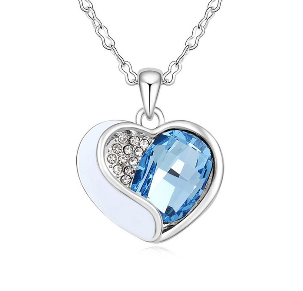 BUNGSA Ketten-Set Kette Herz blau Silber aus Messing Damen (1-tlg), Halskette Necklace von BUNGSA