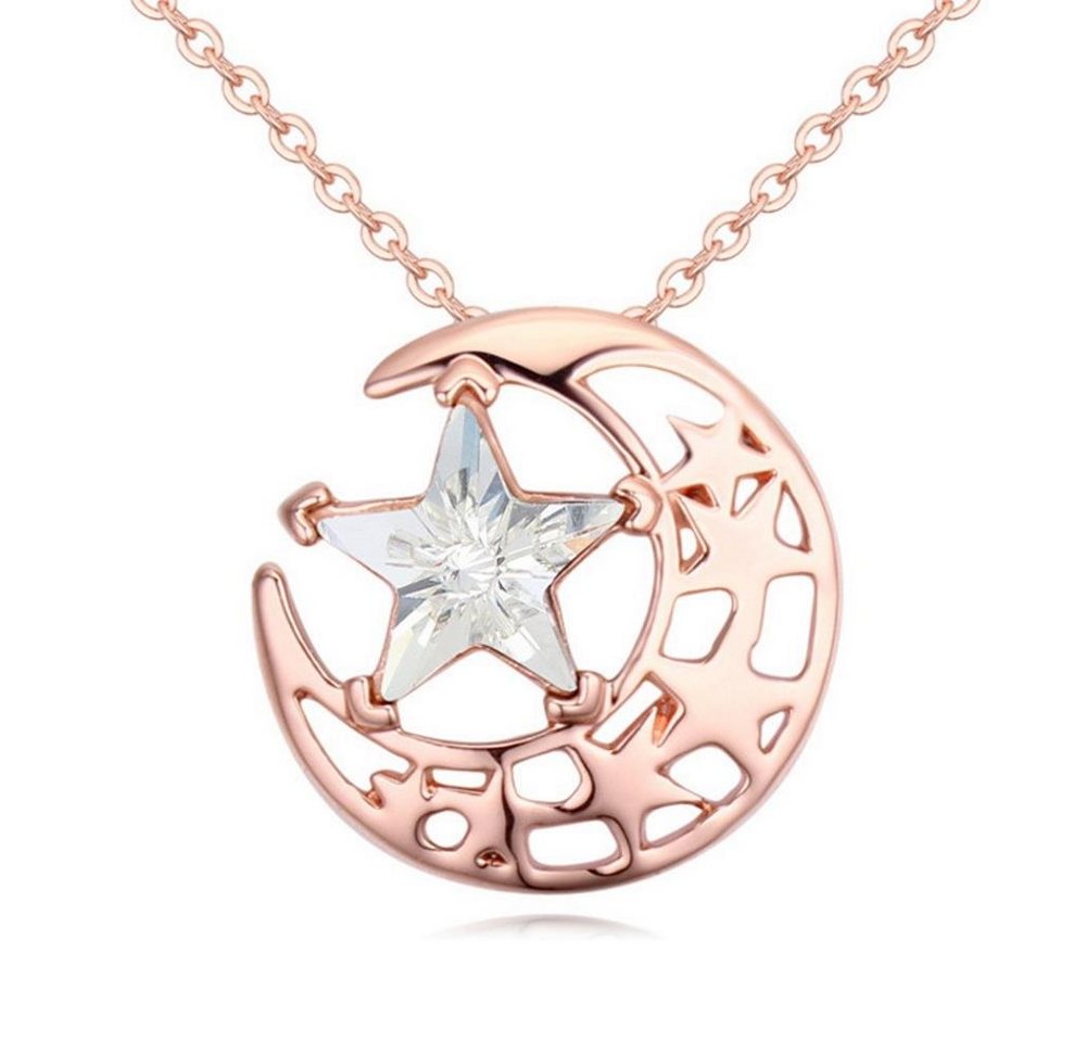 BUNGSA Ketten-Set Kette Mond & Sterne Rosegold aus Messing Damen (1-tlg), Halskette Necklace von BUNGSA