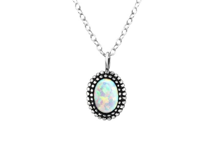 BUNGSA Kette mit Anhänger Kette Opal oval aus 925 Silber Damen (1-tlg), Halskette Necklace von BUNGSA
