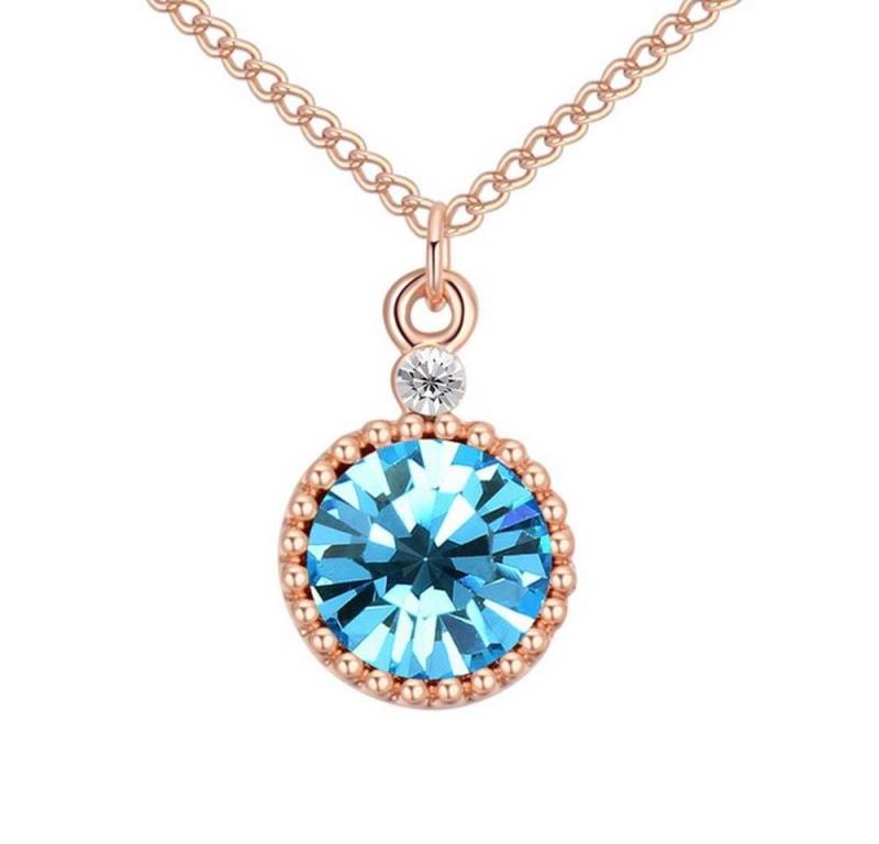 BUNGSA Ketten-Set Kette blauer Kristall Rosegold aus Messing Damen (1-tlg), Halskette Necklace von BUNGSA