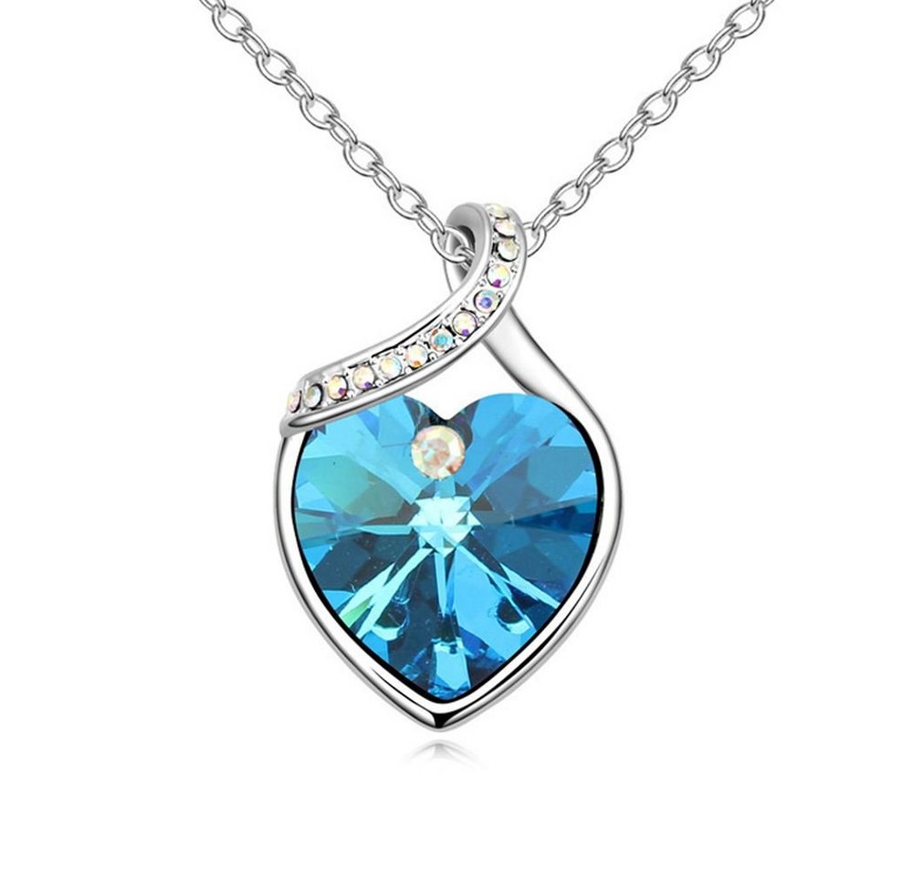 BUNGSA Ketten-Set Kette blaues Herz Silber aus Messing Damen (1-tlg), Halskette Necklace von BUNGSA