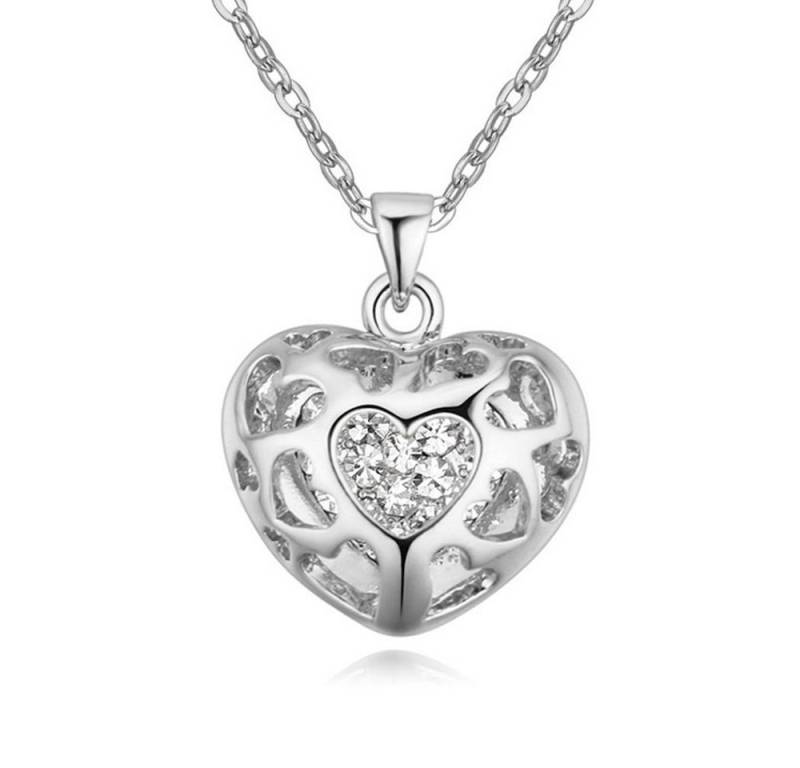 BUNGSA Ketten-Set Kette funkelndes Herz Silber aus Messing für Damen (1-tlg), Halskette Necklace von BUNGSA