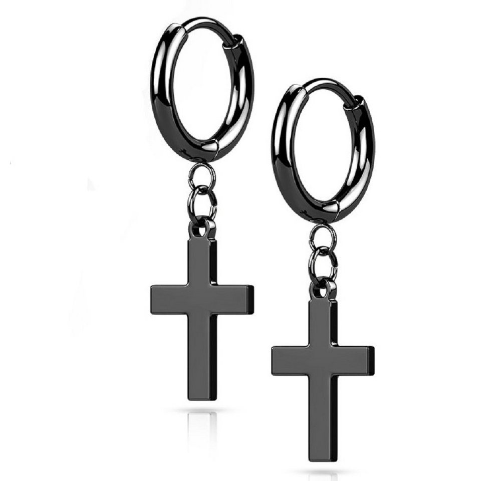 BUNGSA Ohrring-Set Creolen mit Kreuz-Anhänger schwarz aus Edelstahl für Damen (1 Paar (2 Stück), 2-tlg), Ohrschmuck Ohrringe von BUNGSA