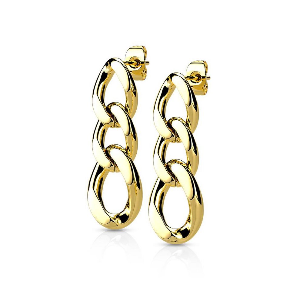 BUNGSA Ohrhänger-Set Ohrstecker mit Kettenglieder-Anhänger aus Edelstahl Unisex - Gold (inkl. Schmuckbeutel aus Organza), Ohrschmuck Ohrringe Frauen Geschenk Liebe von BUNGSA