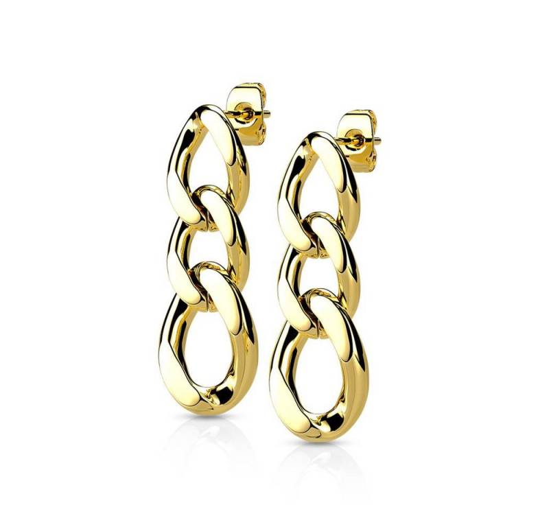 BUNGSA Ohrhänger-Set Ohrstecker mit Kettenglieder-Anhänger aus Edelstahl Unisex - Gold (inkl. Schmuckbeutel aus Organza), Ohrschmuck Ohrringe Frauen Geschenk Liebe von BUNGSA