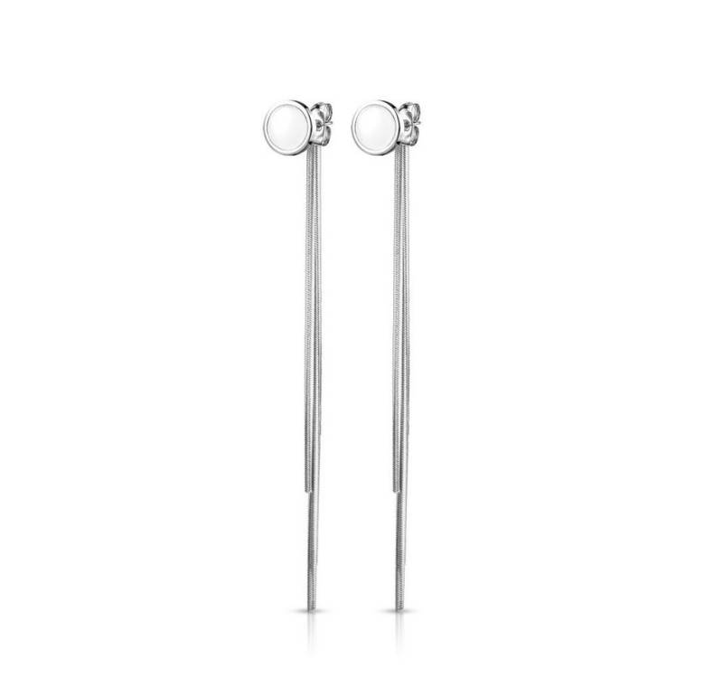 BUNGSA Ohrhänger-Set Ohrstecker Kettemanhänger am Verschluss Silber/Weiss Edelstahl Damen (1 Paar (2 Stück), 2-tlg), Ohrschmuck Ohrringe von BUNGSA