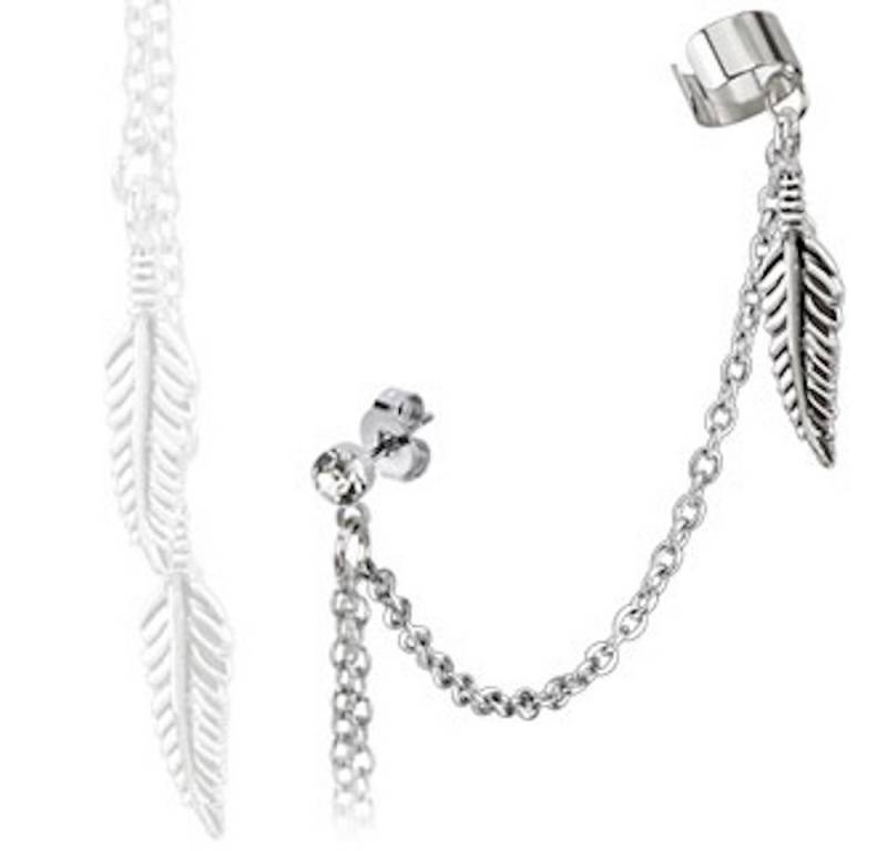 BUNGSA Ohrhänger-Set Ohrstecker mit Earcuff und Federanhänger silber aus Edelstahl Damen (1 Paar (2 Stück), 2-tlg), Ohrschmuck Ohrringe von BUNGSA