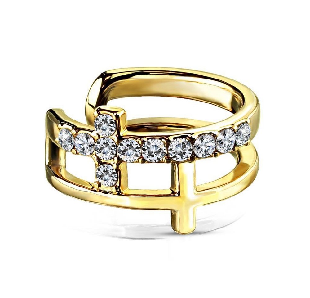 BUNGSA Ohrklemme Ohrklemme Kristallkreuz aus Edelstahl Damen gold (1 Stück, 1-tlg), Ohrschmuck Ohrringe von BUNGSA