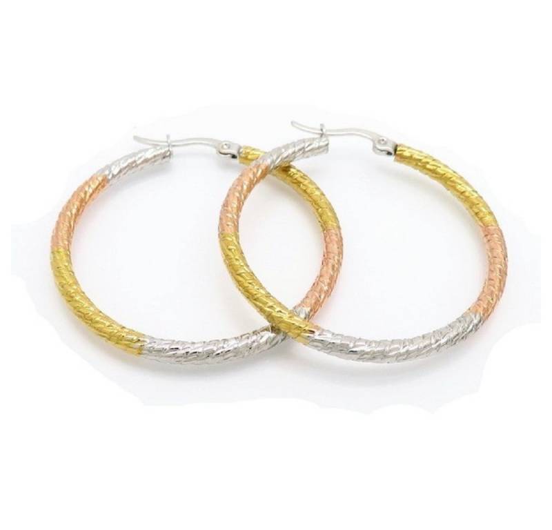 BUNGSA Ohrring-Set Creolen Boho Style gedreht dreifarbig aus Edelstahl Damen (1 Paar (2 Stück), 2-tlg), Ohrschmuck Ohrringe von BUNGSA