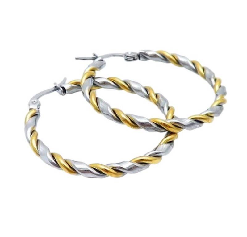 BUNGSA Ohrring-Set Creolen Boho Style gedreht zweifarbig aus Edelstahl Damen (1 Paar (2 Stück), 2-tlg), Ohrschmuck Ohrringe von BUNGSA