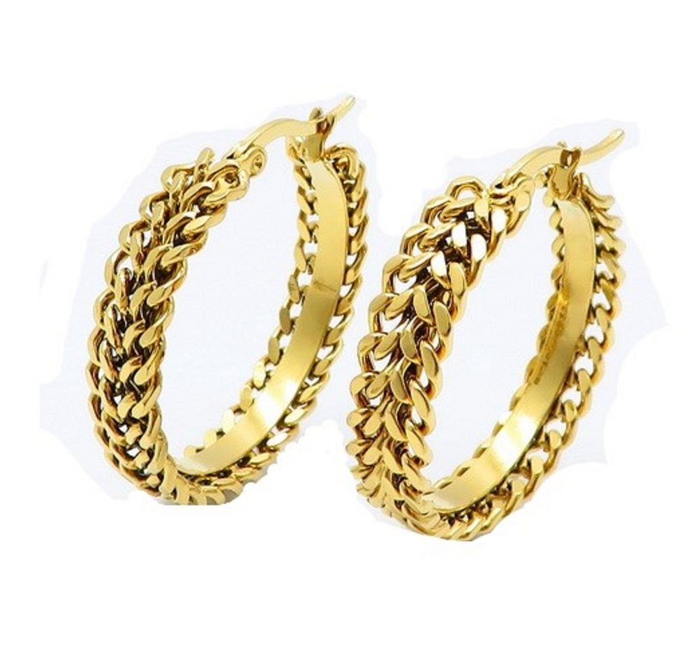 BUNGSA Ohrring-Set Creolen Boho Style mit Kettenmuster gold aus Edelstahl Damen (1 Paar (2 Stück), 2-tlg), Ohrschmuck Ohrringe von BUNGSA