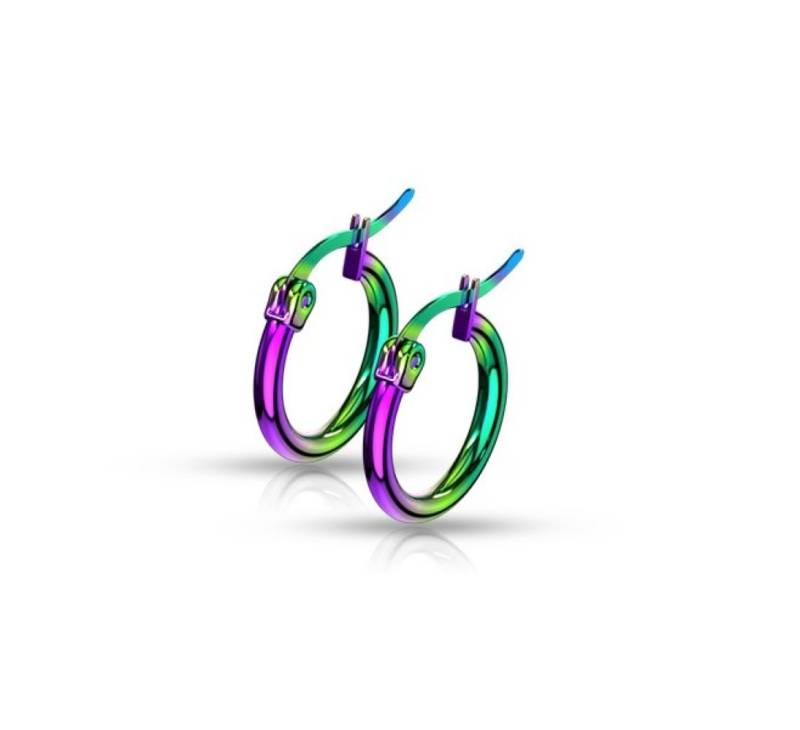 BUNGSA Ohrring-Set Creolen Klassisch schmal Regenbogenfarben aus Edelstahl Damen (10mm - (1 Paar (2 Stück), 2-tlg), Ohrschmuck Ohrringe von BUNGSA