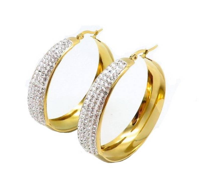 BUNGSA Ohrring-Set Creolen breit mit Strass 5 cm gold aus Edelstahl Damen (1 Paar (2 Stück), 2-tlg), Ohrschmuck Ohrringe von BUNGSA