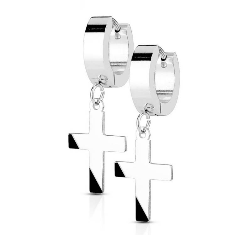 BUNGSA Ohrring-Set Creolen mit Kreuzanhänger Silber aus Edelstahl Damen (1 Paar (2 Stück), 2-tlg), Ohrschmuck Ohrringe von BUNGSA