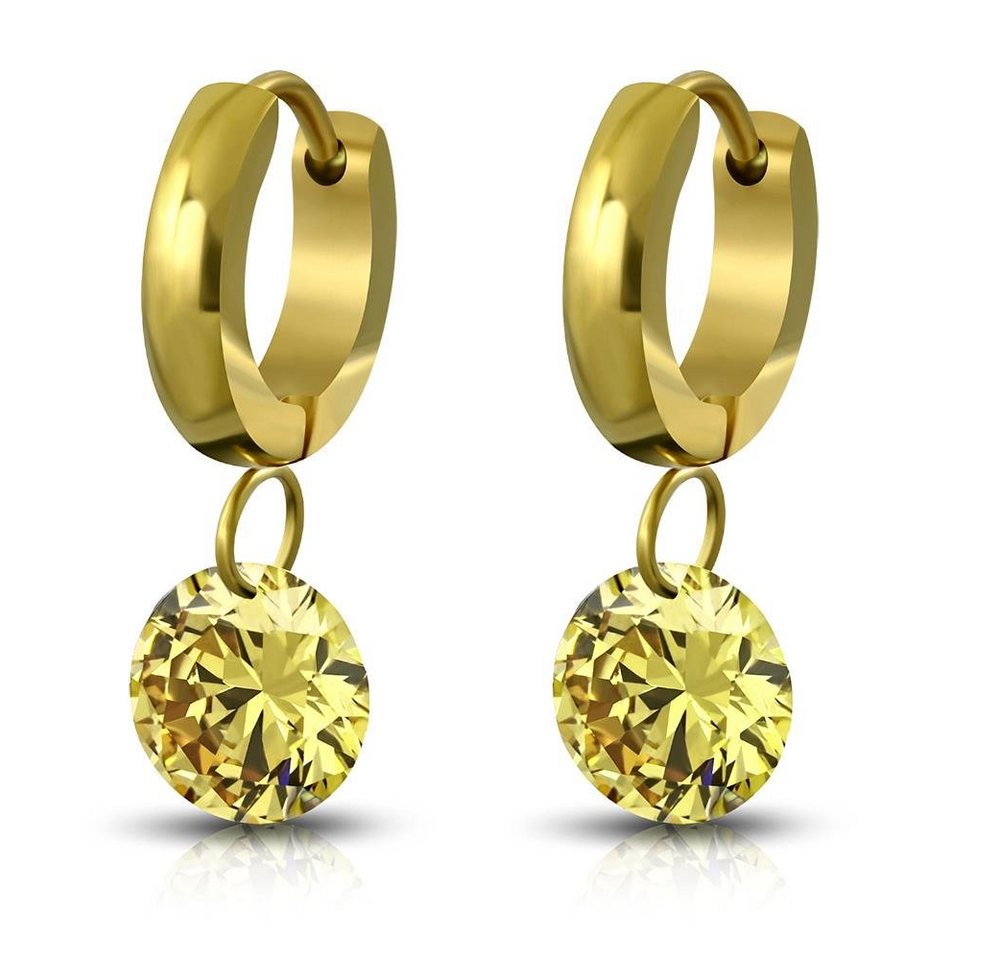 BUNGSA Ohrring-Set Creolen mit Kristallanhänger Gold aus Edelstahl Damen (1 Paar (2 Stück), 2-tlg), Ohrschmuck Ohrringe von BUNGSA