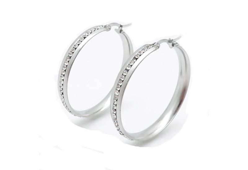 BUNGSA Ohrring-Set Creolen mit Strass 4,5 cm silber aus Edelstahl Damen (1 Paar (2 Stück), 2-tlg), Ohrschmuck Ohrringe von BUNGSA