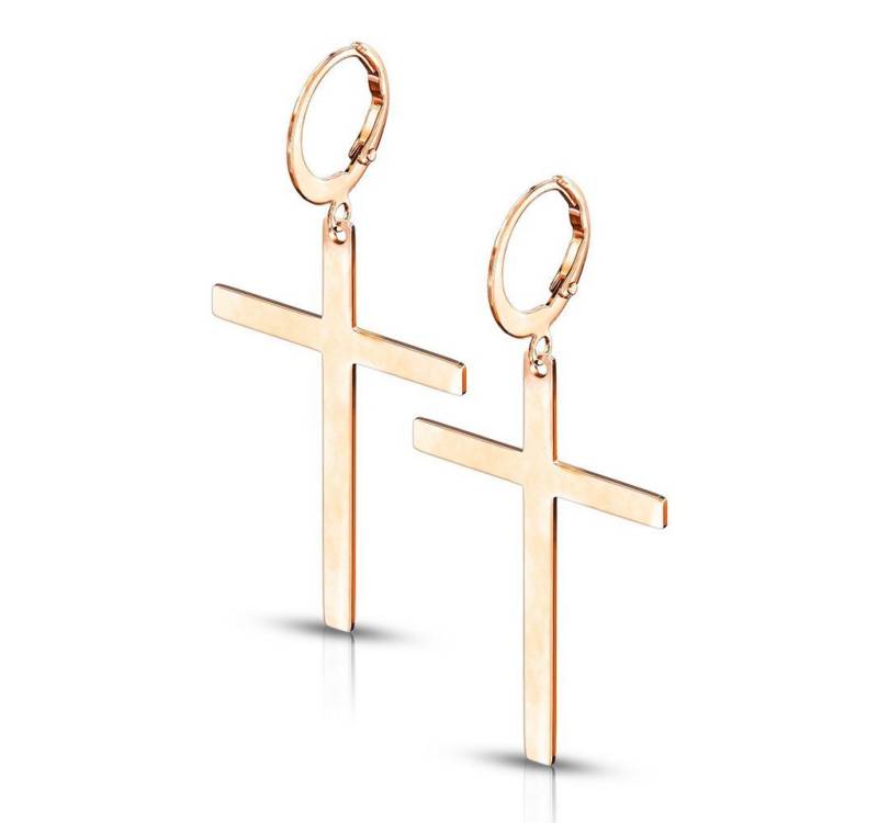 BUNGSA Ohrring-Set Creolen mit großem Kreuzanhänger aus Edelstahl Unisex Roségold (1 Paar (2 Stück), 2-tlg), Ohrschmuck Ohrringe von BUNGSA