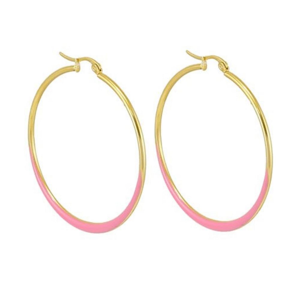 BUNGSA Ohrring-Set Creolen mit pinken Streifen gold aus Edelstahl Damen (1 Paar (2 Stück), 2-tlg), Ohrschmuck Ohrringe von BUNGSA
