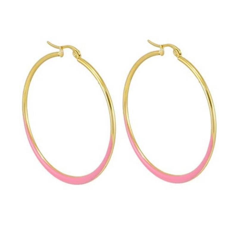 BUNGSA Ohrring-Set Creolen mit pinken Streifen gold aus Edelstahl Damen (1 Paar (2 Stück), 2-tlg), Ohrschmuck Ohrringe von BUNGSA