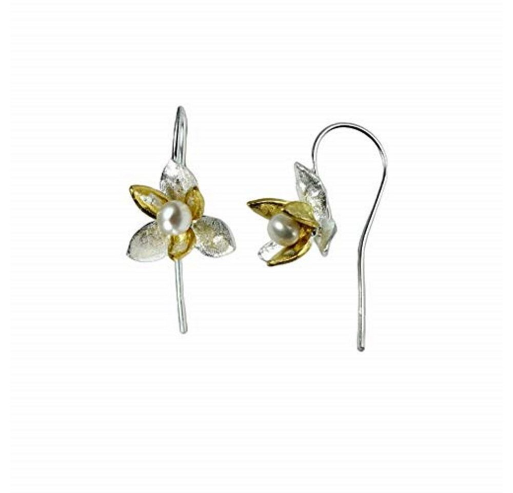 BUNGSA Ohrring-Set Ohrhänger Blüte und Perle zweifarbig aus .925 Silber Damen (1 Paar (2 Stück), 2-tlg), Ohrschmuck Ohrringe von BUNGSA