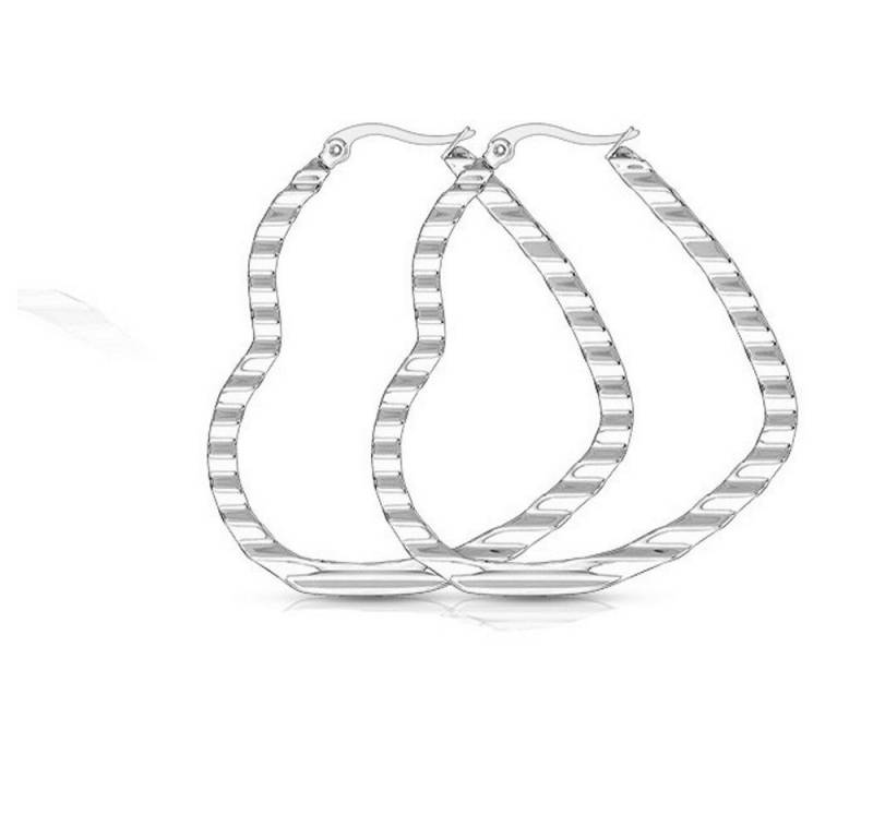 BUNGSA Ohrring-Set Creolen Ohrhänger Herz Wellen-Design silberfarben 4cm Edelstahl Damen (1 Paar (2 Stück), 2-tlg), Ohrschmuck Ohrringe von BUNGSA