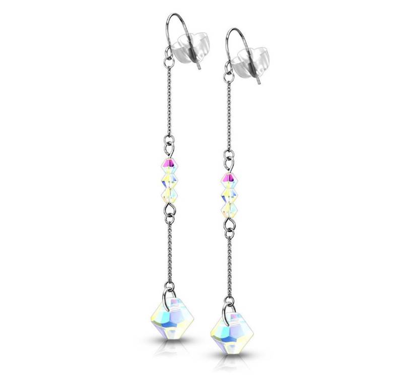 BUNGSA Ohrring-Set Ohrhänger Kristall-Kette 7cm AB Silber aus Edelstahl Damen (1 Paar (2 Stück), 2-tlg), Ohrschmuck Ohrringe von BUNGSA