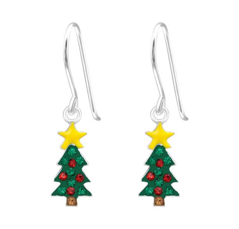 BUNGSA Ohrring-Set Ohrhänger Weihnachtsbaum mit farbigen Kristallen aus 925 Silber Damen (1 Paar (2 Stück), 2-tlg), Ohrschmuck Ohrringe von BUNGSA