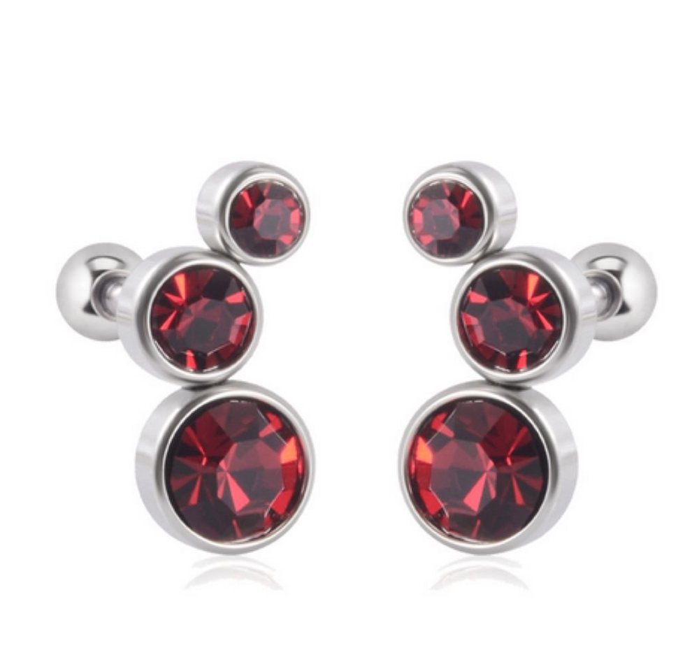 BUNGSA Ohrring-Set Ohrstecker / Piercing Kugelverschluss Kristall Silber Damen dunkelrot (1 Paar (2 Stück), 2-tlg), Ohrschmuck Ohrringe von BUNGSA