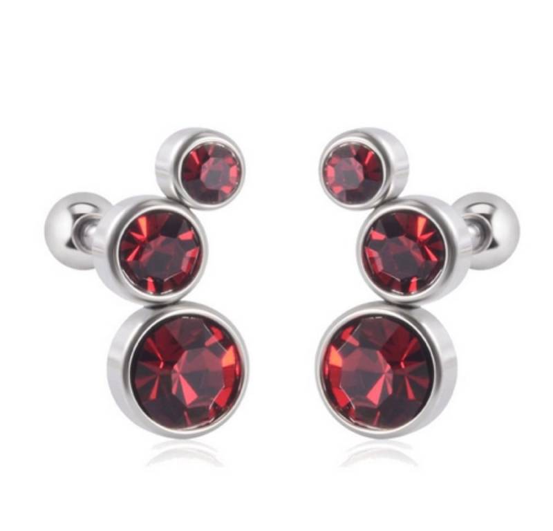 BUNGSA Ohrring-Set Ohrstecker / Piercing Kugelverschluss Kristall Silber Damen dunkelrot (1 Paar (2 Stück), 2-tlg), Ohrschmuck Ohrringe von BUNGSA