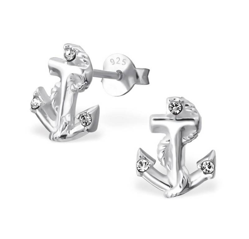 BUNGSA Ohrring-Set Ohrstecker Anker mit Kristallen aus 925 Silber Damen (1 Paar (2 Stück), 2-tlg), Ohrschmuck Ohrringe von BUNGSA