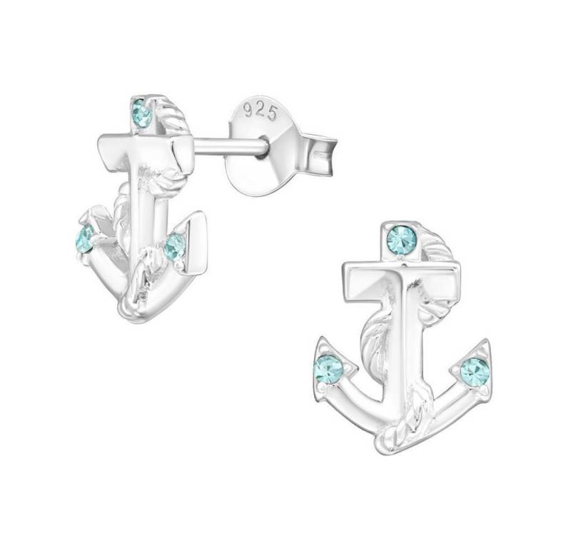 BUNGSA Ohrring-Set Ohrstecker Anker mit türkisem Kristall aus 925 Silber für Damen (1 Paar (2 Stück), 2-tlg), Ohrschmuck Ohrringe von BUNGSA