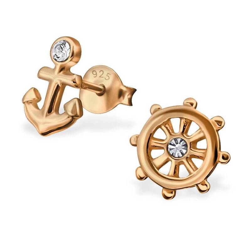 BUNGSA Ohrring-Set Ohrstecker Anker & Steuerrad Rosegold aus 925 Silber Damen (1 Paar (2 Stück), 2-tlg), Ohrschmuck Ohrringe von BUNGSA