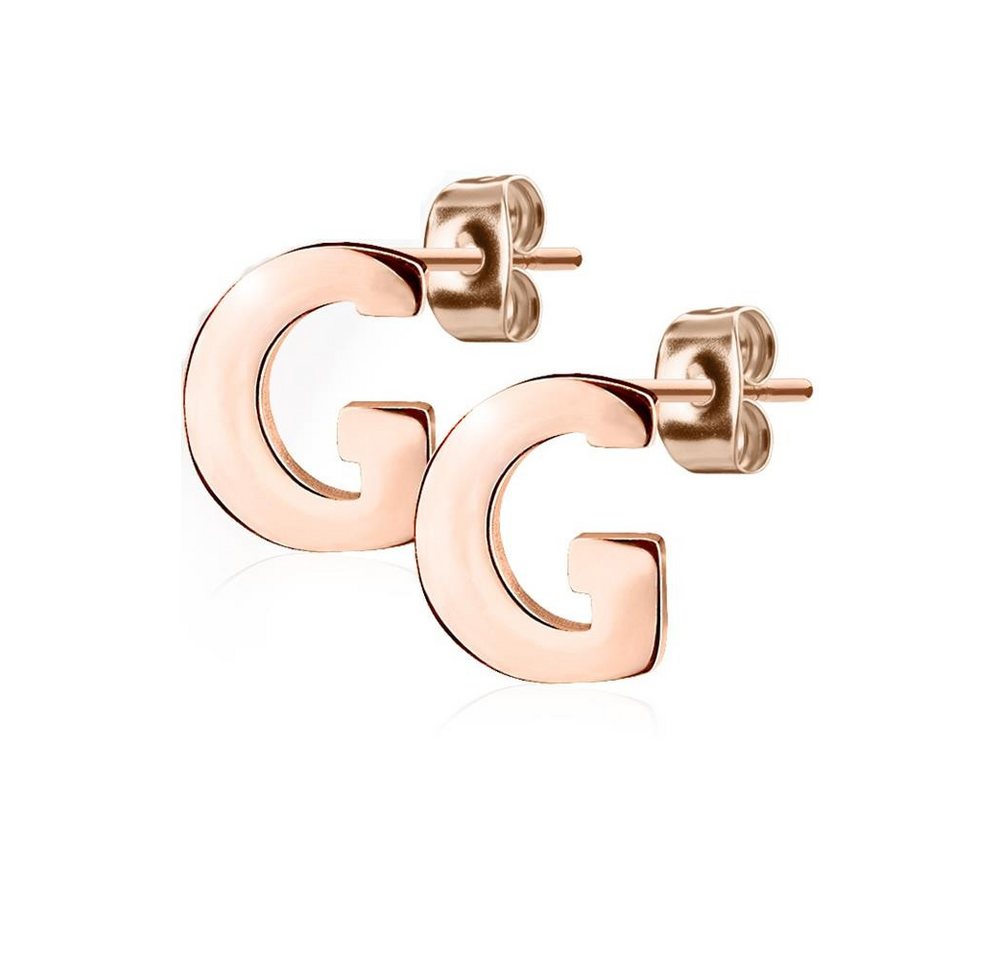 BUNGSA Ohrring-Set G Ohrstecker Buchstaben Rosegold aus Edelstahl Damen (1 Paar (2 Stück), 2-tlg., inkl. Schmuckbeutel aus Organza), Ohrschmuck Ohrringe von BUNGSA