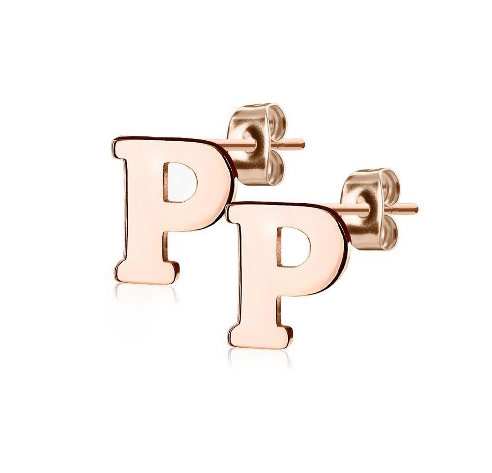 BUNGSA Ohrring-Set Ohrstecker Buchstaben Rosegold aus Edelstahl Damen (1 Paar (2 Stück), 2-tlg), Ohrschmuck Ohrringe von BUNGSA