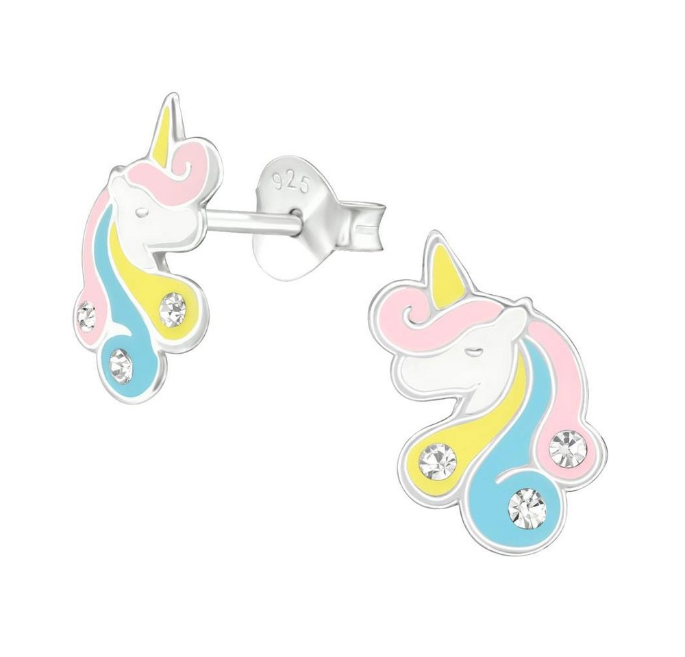 BUNGSA Ohrring-Set Ohrstecker Buntes Einhorn mit 3 Kristallen aus 925 Silber Kinder (1 Paar (2 Stück), 2-tlg), Ohrschmuck Ohrringe von BUNGSA