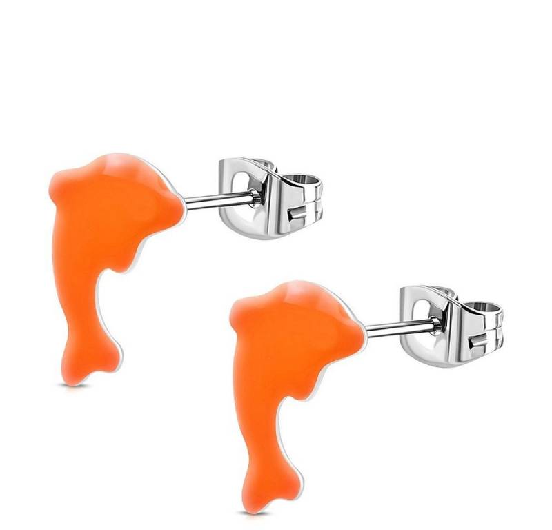 BUNGSA Ohrring-Set Ohrstecker Delfin NeonSilber aus Edelstahl Kinder neonorange (1 Paar (2 Stück), 2-tlg), Ohrschmuck Ohrringe von BUNGSA