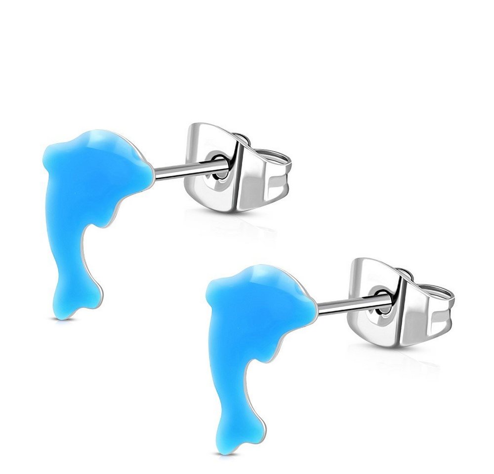 BUNGSA Ohrring-Set Ohrstecker Delfin Neon Silber aus Edelstahl Kinder (1 Paar (2 Stück), 2-tlg), Ohrschmuck Ohrringe von BUNGSA