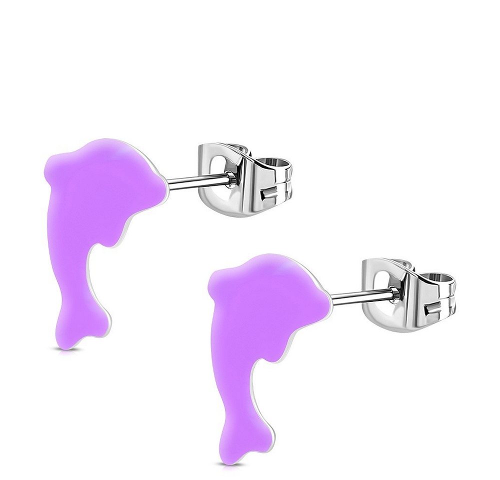 BUNGSA Ohrring-Set Ohrstecker Delfin Neon Silber aus Edelstahl Kinder (1 Paar (2 Stück), 2-tlg), Ohrschmuck Ohrringe von BUNGSA