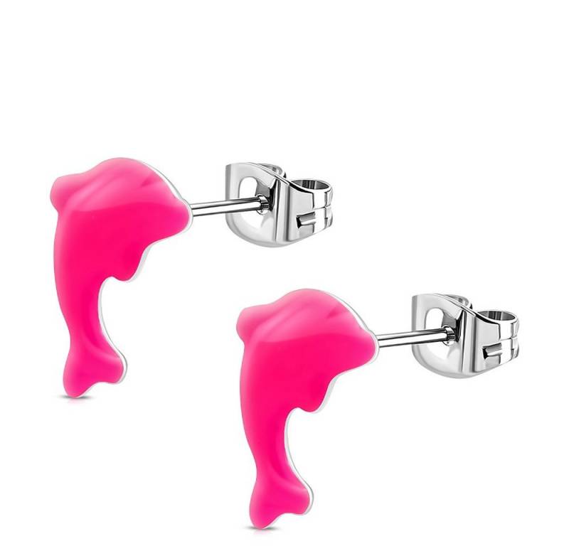 BUNGSA Ohrring-Set Ohrstecker Delfin NeonSilber aus Edelstahl Kinder neonpink (1 Paar (2 Stück), 2-tlg), Ohrschmuck Ohrringe von BUNGSA