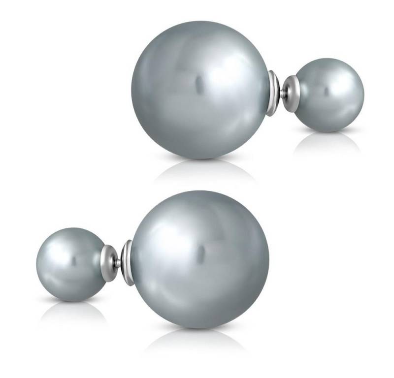BUNGSA Ohrring-Set Ohrstecker Doppelperlen Grau 14x8 aus Edelstahl Damen (1 Paar (2 Stück) von BUNGSA