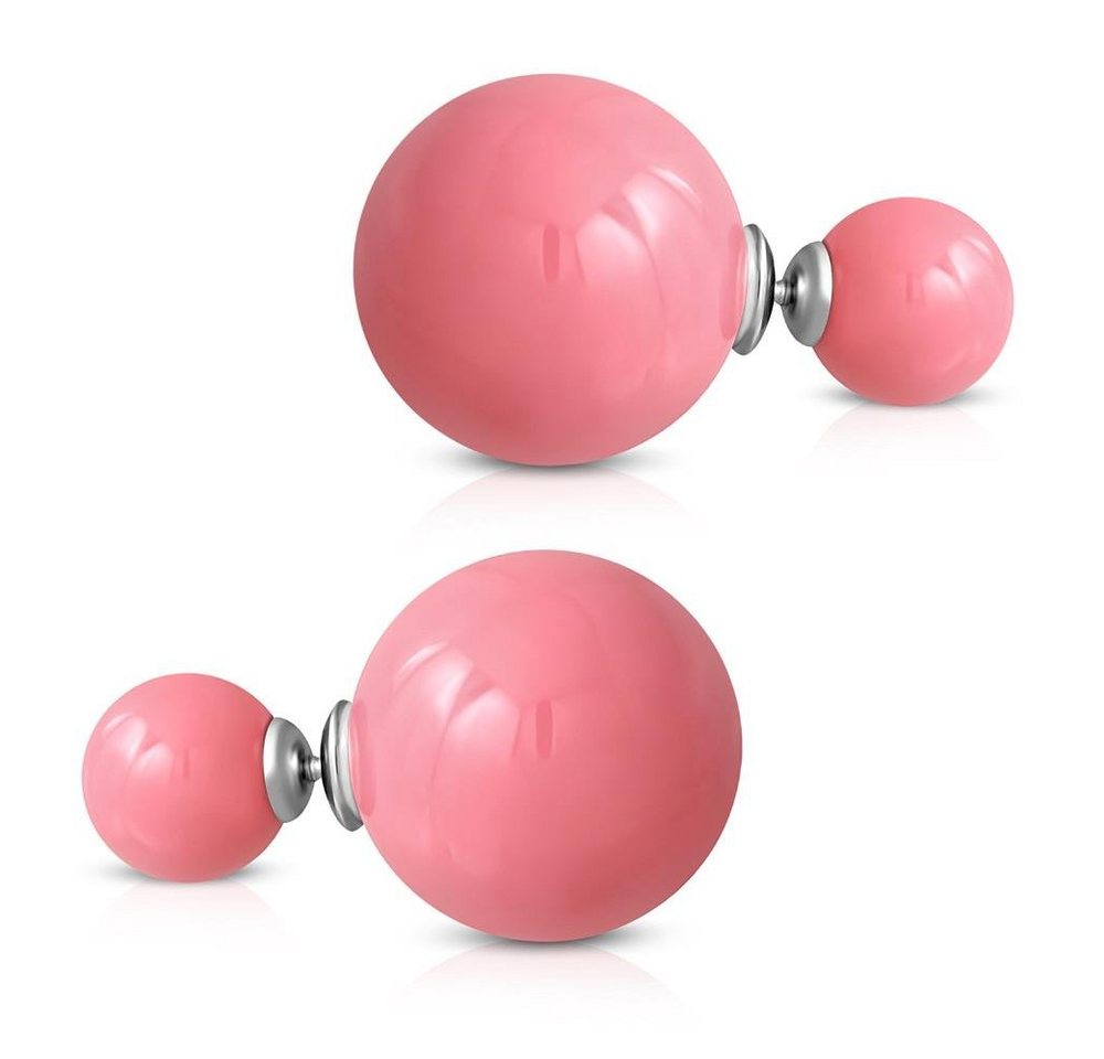 BUNGSA Ohrring-Set Ohrstecker Doppelperlen Pink aus Edelstahl Damen (1 Paar (2 Stück) von BUNGSA