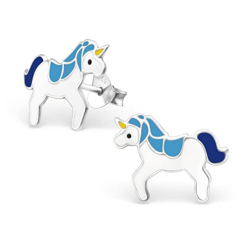 BUNGSA Ohrring-Set Blau-Gelb - Ohrstecker Einhorn Unicorn aus 925 Silber für Kinder (1 Paar (2 Stück), 2-tlg), Ohrschmuck Ohrringe Kinder von BUNGSA