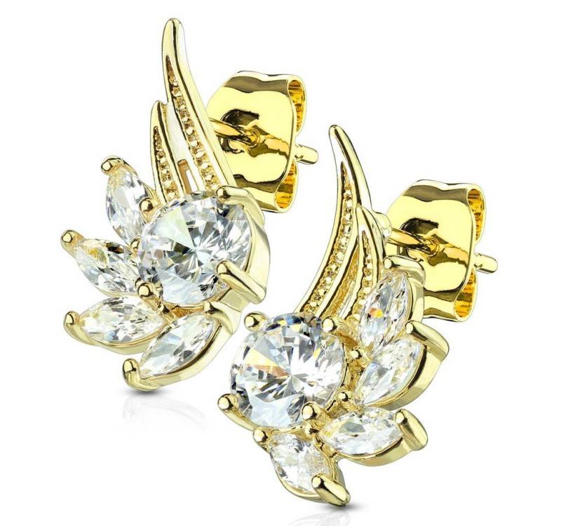 BUNGSA Ohrring-Set Ohrstecker Engelsflügel mit Kristallen Edelstahl Damen gold (1 Paar (2 Stück), 2-tlg), Ohrschmuck Ohrringe von BUNGSA