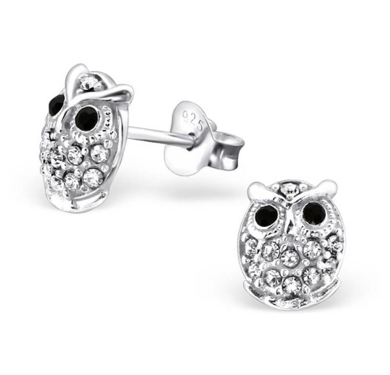 BUNGSA Ohrring-Set Ohrstecker Eule mit Kristall aus 925 Silber Damen (1 Paar (2 Stück), 2-tlg), Ohrschmuck Ohrringe von BUNGSA