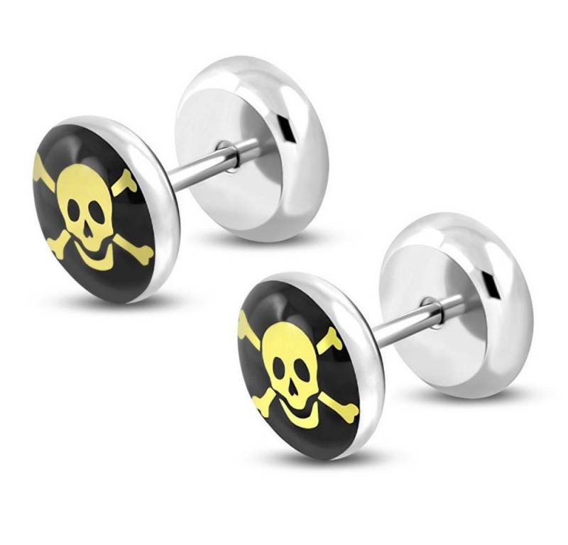 BUNGSA Ohrring-Set Ohrstecker Fake Plug Totenkopf Silber aus Edelstahl Unisex (1 Paar (2 Stück), 2-tlg), Ohrschmuck Ohrringe von BUNGSA