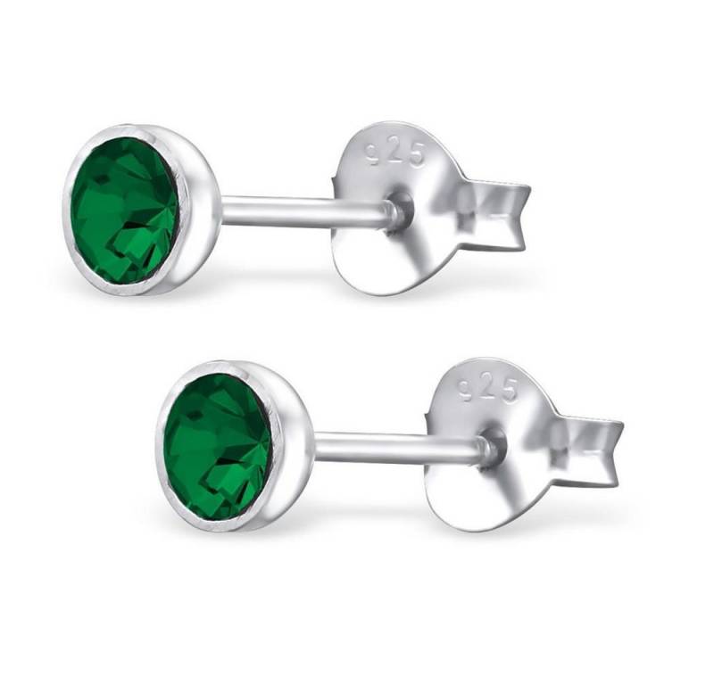 BUNGSA Ohrring-Set Ohrstecker Kristall grün 4mm aus 925 Silber Damen (1 Paar (2 Stück), 2-tlg), Ohrschmuck Ohrringe von BUNGSA