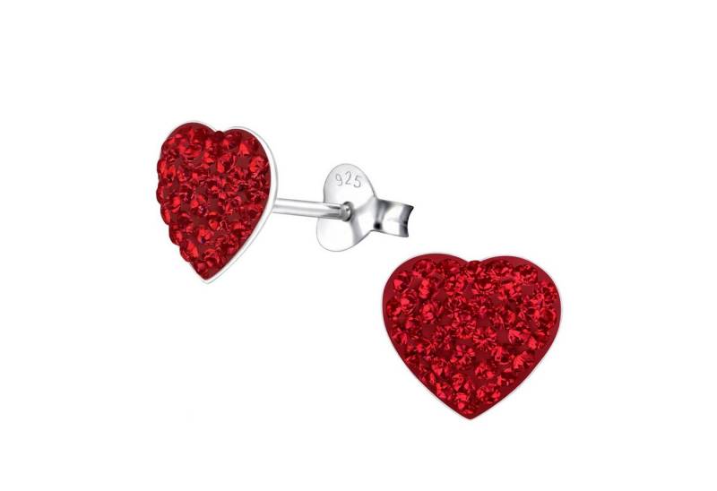 BUNGSA Ohrring-Set Ohrstecker Kristallherz mit echten roten Kristallen 925 Silber Damen (1 Paar (2 Stück), 2-tlg., inkl. Schmuckbeutel aus Organza), Ohrschmuck Ohrringe von BUNGSA